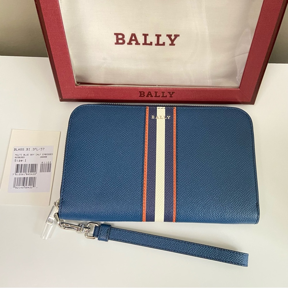 NWT BALLY Braylon Zip-around Leather Wallet Clutch with wristlet Blue